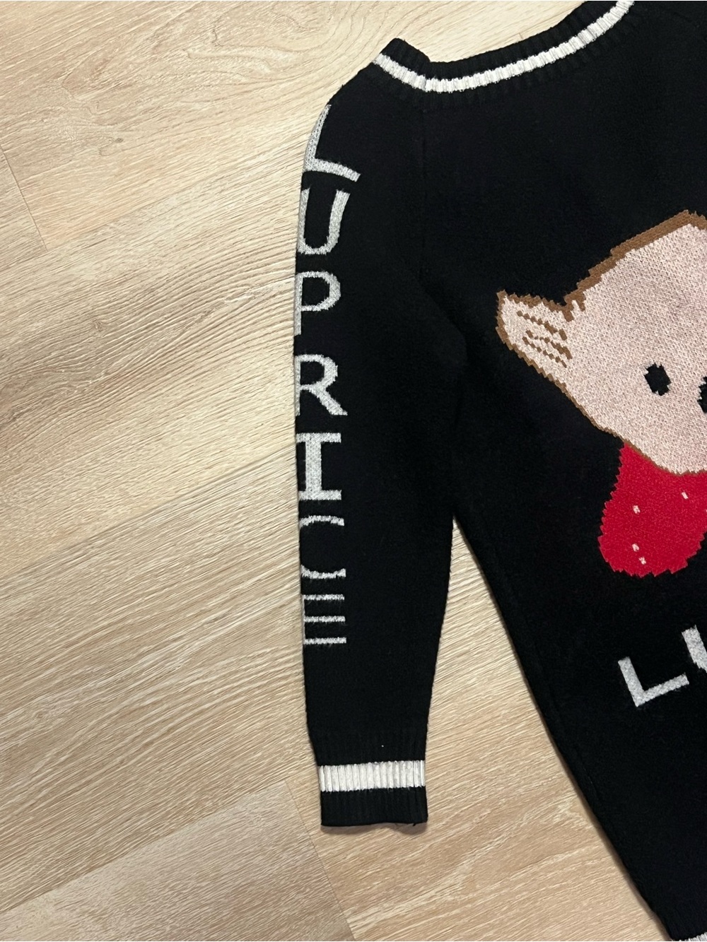 Luprice Teddy Bear Varsity Knit Cardigan Black White Button Front No Tags Small - Picture 8 of 13